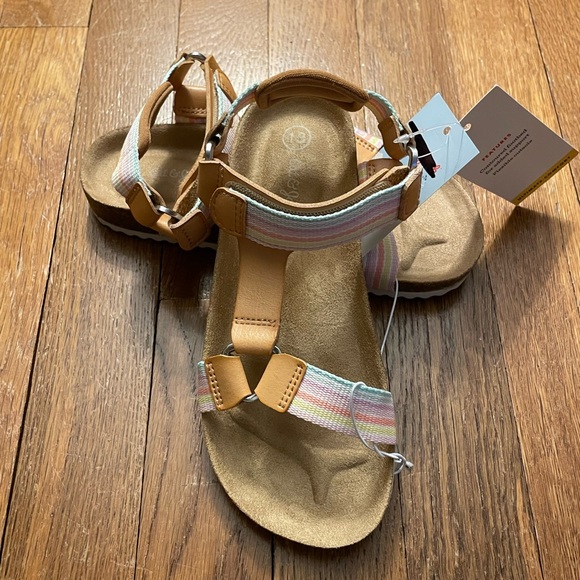 Cat & Jack Shoes Nwt Cat Jack Tan And Pastel Rainbow Stripe Velcro